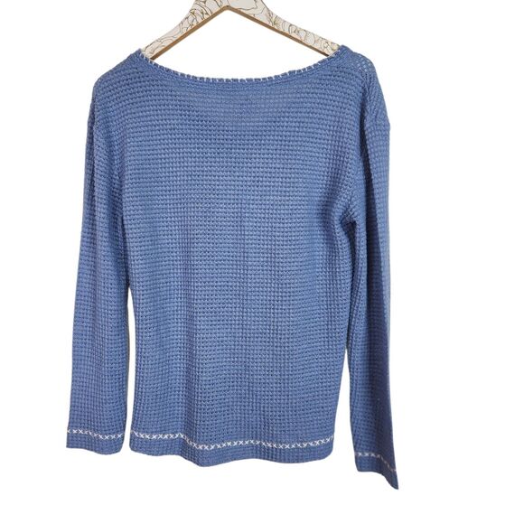 SUNDANCE Sweater Womens XS Blue Thick Stitch Thermal V Neck Top Cabincore - Picture 2 of 9